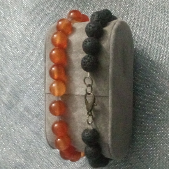 7 Chakra Lava & Carnelian Evil Eye Hand Of Fatima Bracelets - Picture 3 of 8